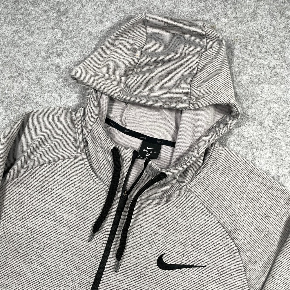 Nike Mens Full Zip Hoodie XL Gray Dri-FIT Striped Performance Activewear